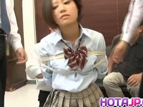 Miku in school uniform gets cocks deepthroat