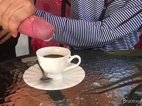 Stunning Girl does Blowjob, Cum in Coffee, Pee Play